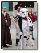 Stormtrooper directing traffic