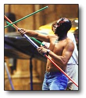 Ray Park practicing with Liam Neeson